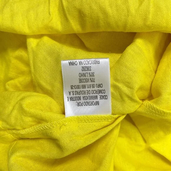 NWOT Farm Rio Linen Blend Yellow Sleeveless Midi Dress Size S